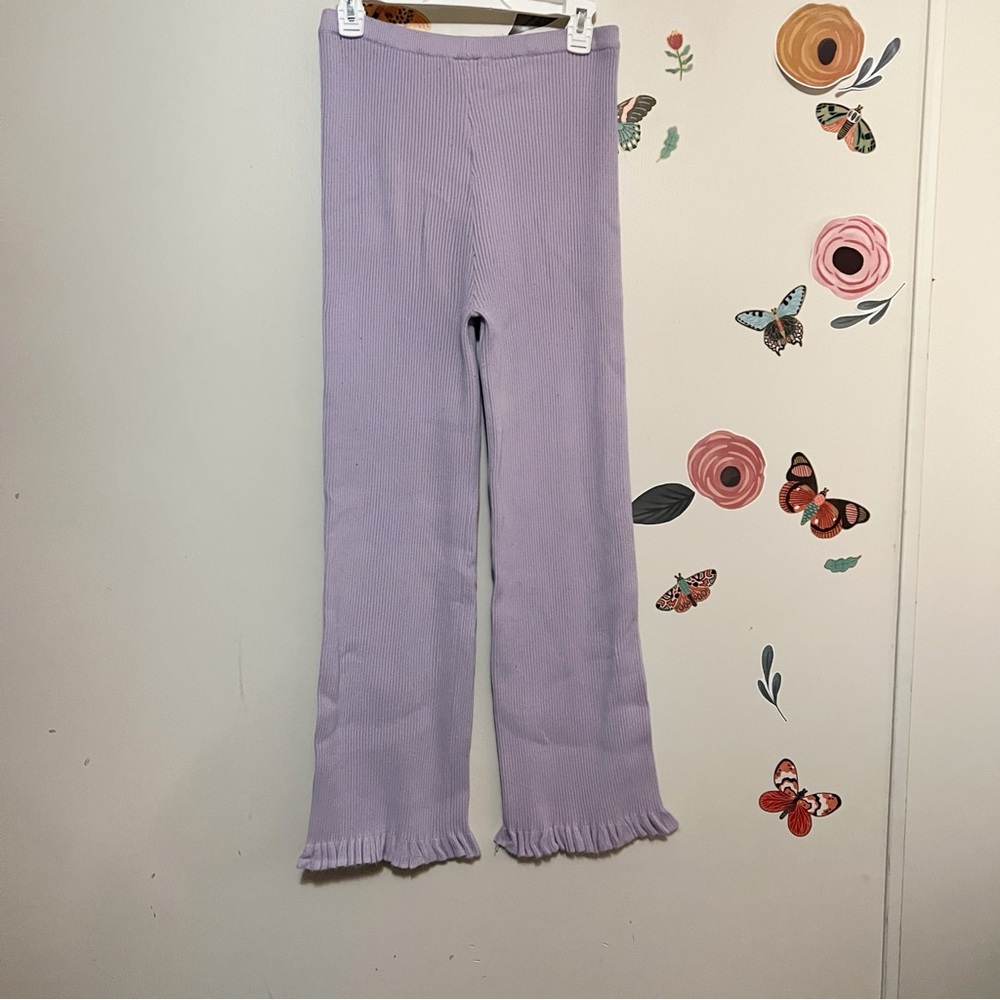 Find Me Now Cleo Ribbed Lavender Ruffle Knit Pants L - Picture 5 of 9